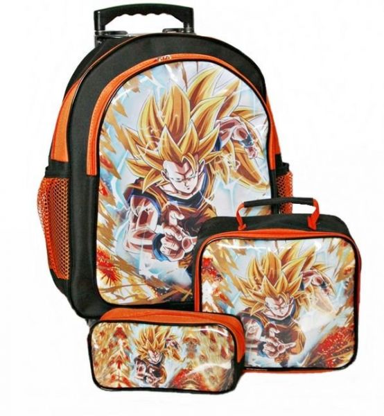 Mochila Dragon Ball Z Rodinhas Kit Lancheira e Estojo